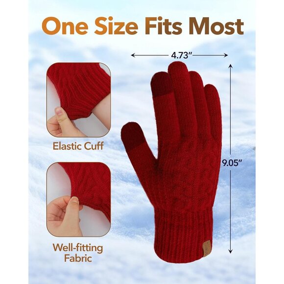 ⚡Women & Men Burgundy Winter Touch Screen Warm Thick Fleece Lined Knit Gloves - Picture 2 of 7